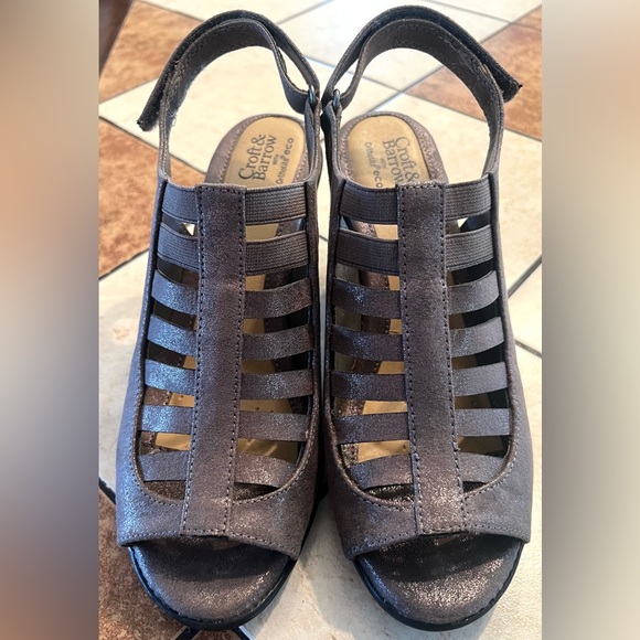 CROFT & BARROW PEWTER WOMEN’S SHAY ORTHOLITE CAGED CHUNKY STRAPPY HEELS SZ 8.5 - Picture 13 of 16